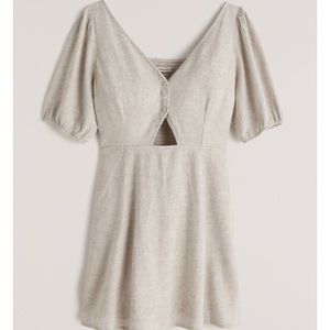 Abercrombie Puff Sleeve Cutout Linen Mini Dress NWT